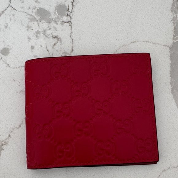 Gucci Embossed Red Leather Card Holder - Picture 1 of 5